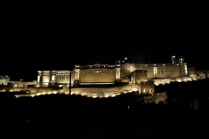 Sound & Light Show At Amber Fort, Jaipur - The show space: where you sit and what the fort looks like at night
